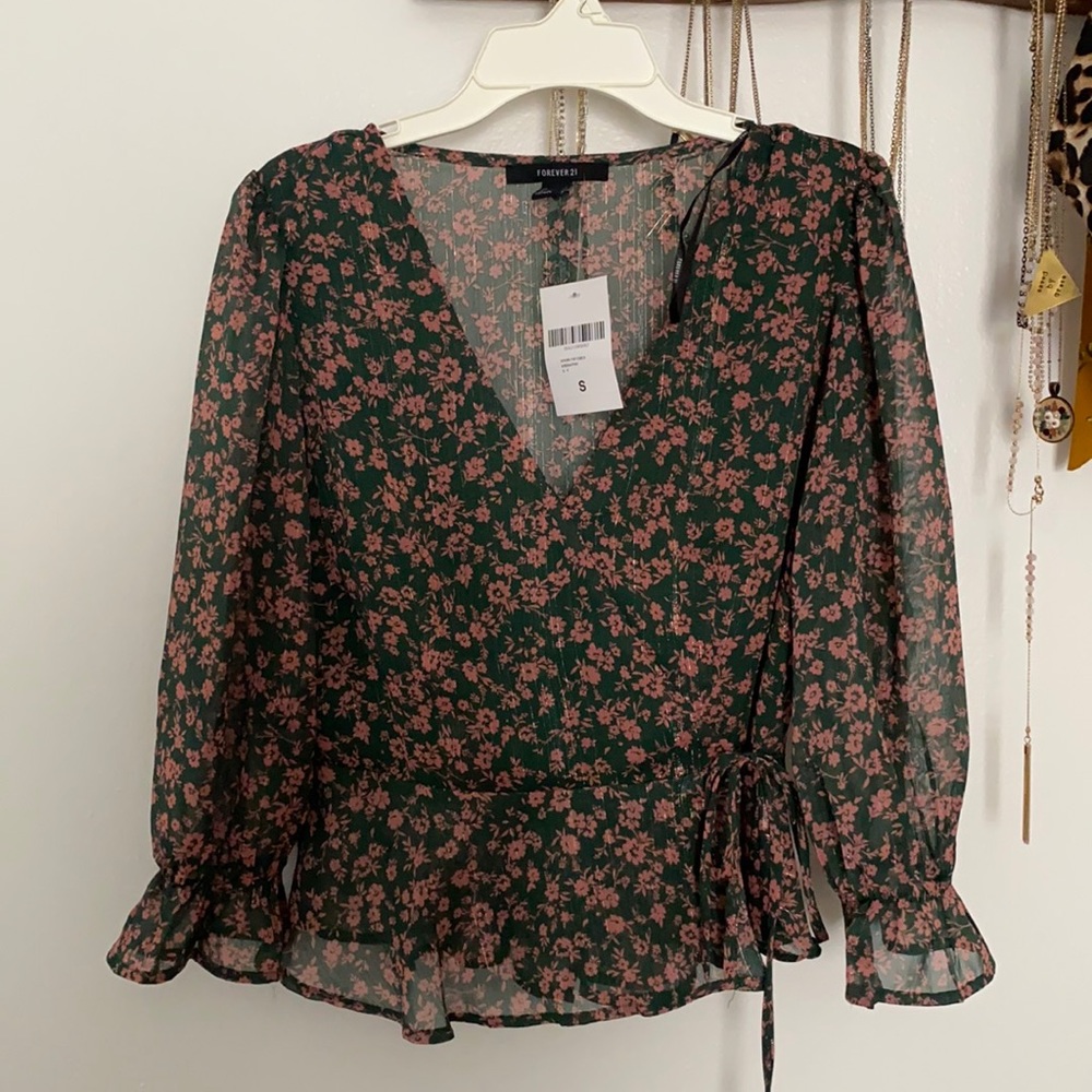 ✨NWT - Sheer Peplum Wrap Blouse